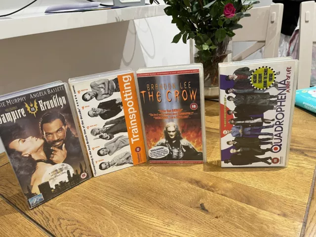 Vintage/ Retro VHS Bundle X4 Trainspotting, The Crow, Quadrophonia Etc