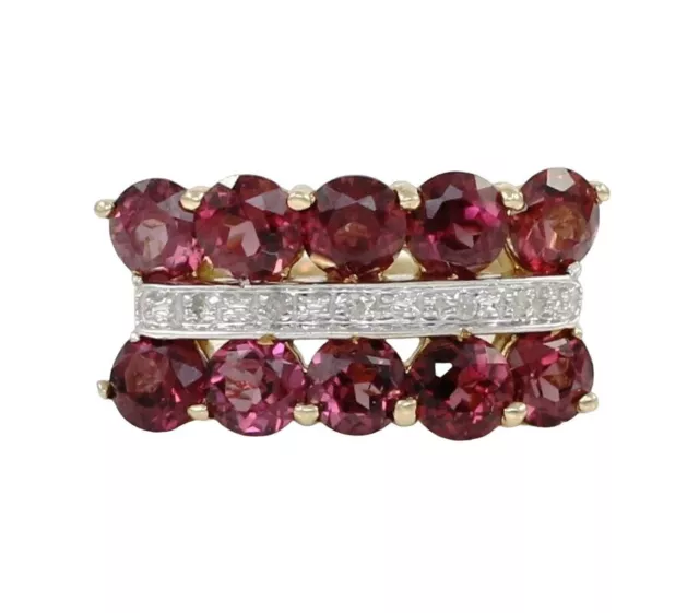 Großer massiver 14K Gelbgold Granat natürlicher Diamant Cocktailring Größe 9,5
