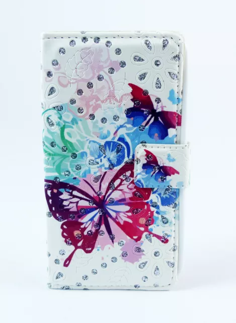 Samsung Galaxy Grandprime G530 Case Flip Tasche Hülle Schmetterlinge Strass bunt