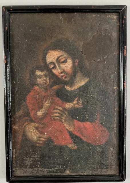Antique Spanish Colonial Oil Painting Christ Child Mexican Retablo 19th Century
