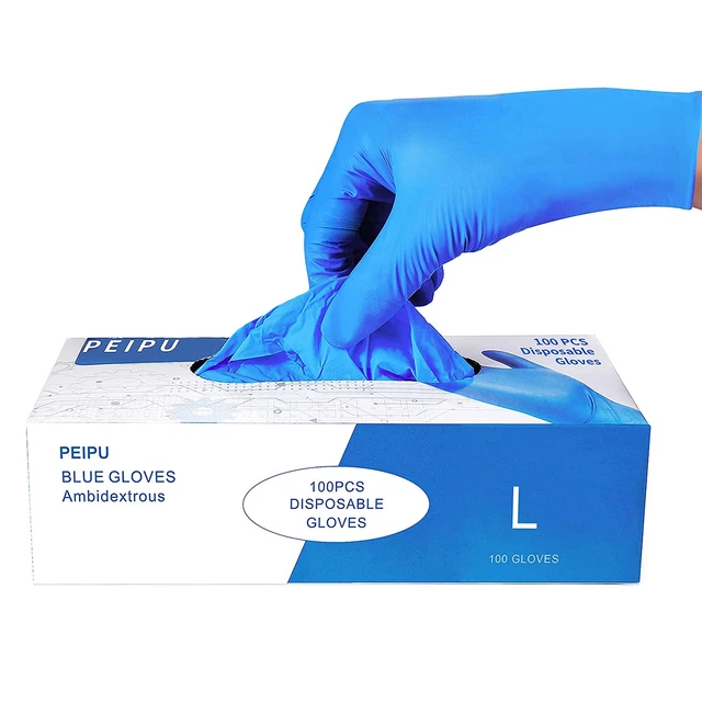 PEIPU Nitrile Gloves Disposable Gloves (Large, 100-Count), 4Mil, Powder Free, Cl