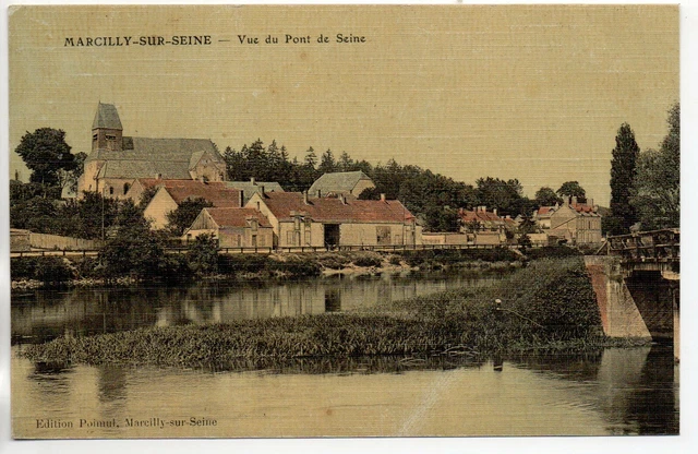 MARCILLY SUR SEINE - Marne - CPA 51 - belle carte toilée couleur - pont de seine