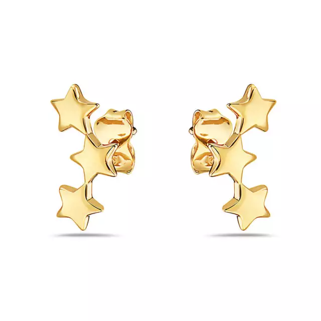 Pori Jewelry 14K Solid YG 3 Star Stud Earrings - Butterfly Backings No Stone