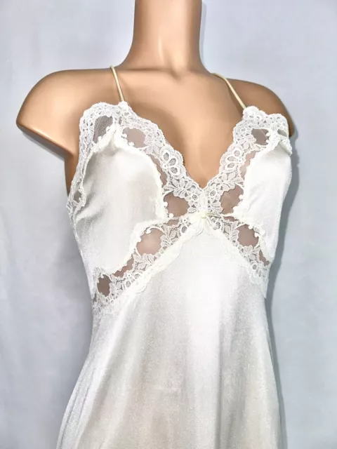 Val Mode Vintage Women’s Small Ivory Nylon Satin Lace Chamise Night Gown Dress 2