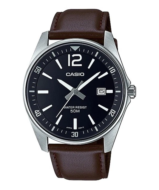 Orologio Casio Uomo MTP-E170L-1BVDF Cinturino Pelle Marrone Quadrante Nero