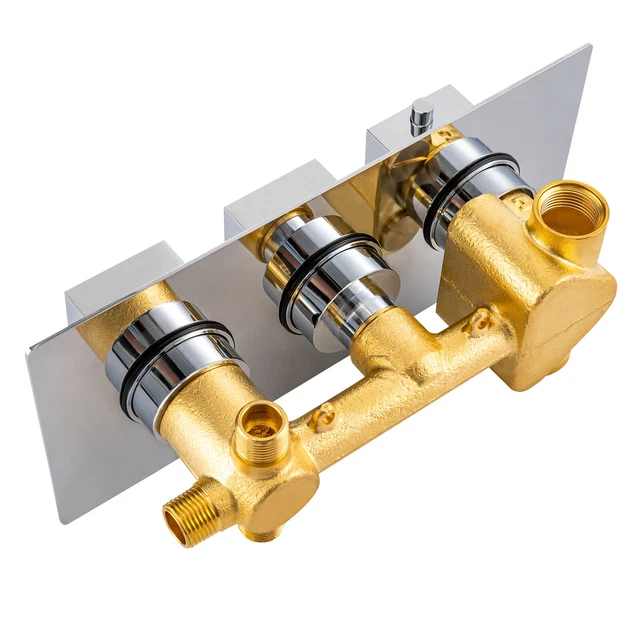 3 HANDLES 3WAY Valve Concealed Thermostatic Shower Diverter Mixer