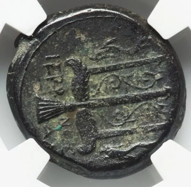 NGC VF Sicily Syracuse 275-215 BC, Hieron II, AE Poseidon Trident Greek Coin