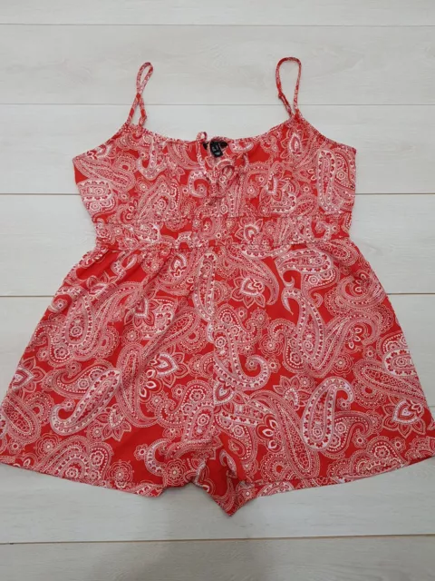 NEW LOOK Playsuit Romper Size 18 Red Paisley Strappy Sleeveless Summer Casual