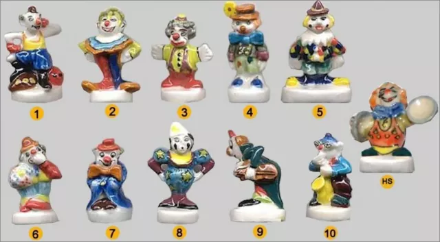 2001 LES CLOWNS LE CIRQUE FEVE PORCELAINE 3D au choix