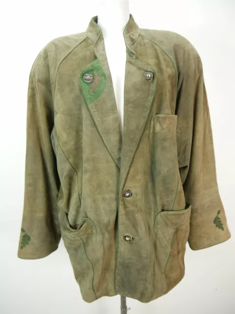 Giacca folcloristica Meindl Lederjanker verde con bottoni corno di cervo taglia 52