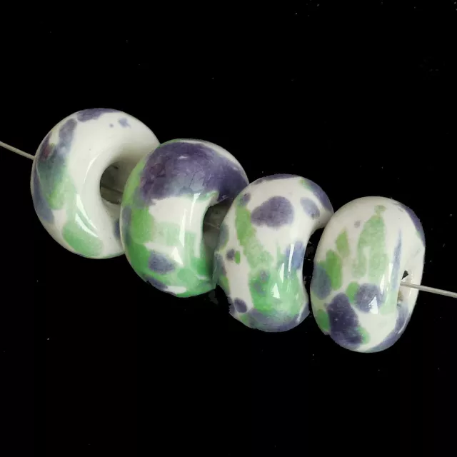 Keramikperlen Rondelle 21-22 mm 10 Perlen grün lila massiv nenad-design AN545
