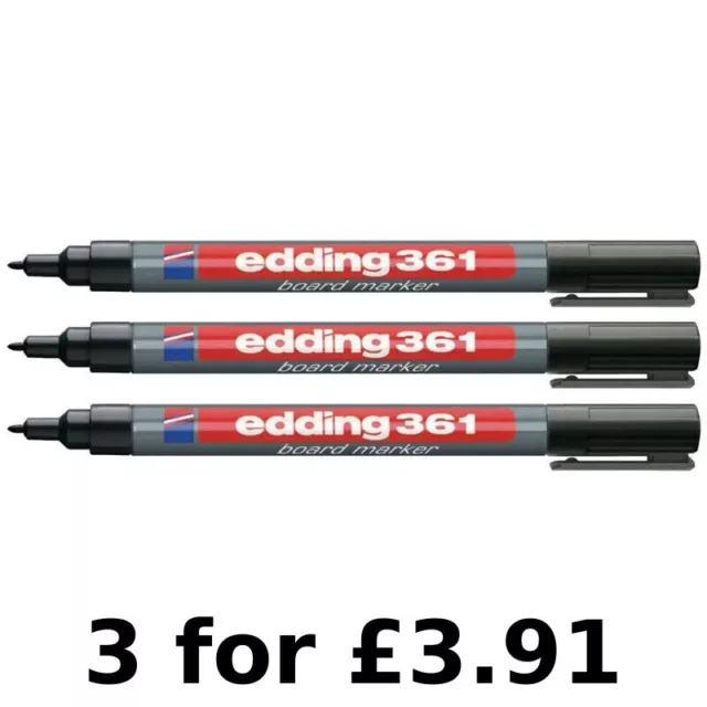 Edding 361 Fine Tip Whiteboard Marker Pens Dry Wipe - School Office - BLACK