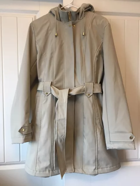 Via Spiga Womens Petite Hooded Soft-shell Rain Coat Jacket Size Large NWOT