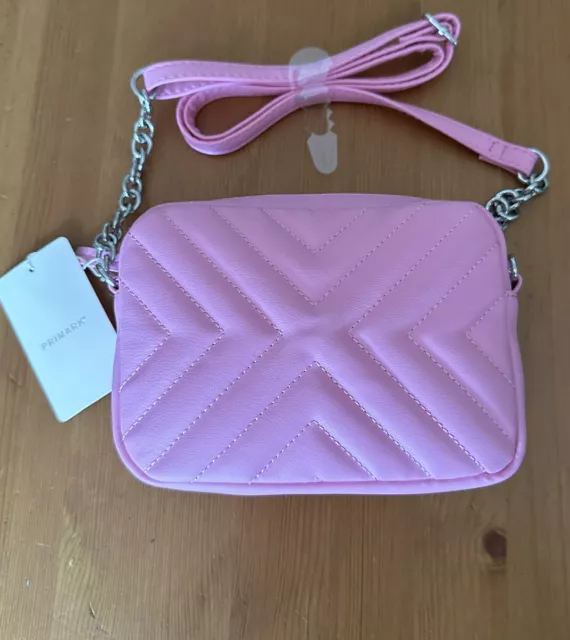 PRIMARK LADIES QUILTED Woven Faux Leather Small Pink CrossBody Bag