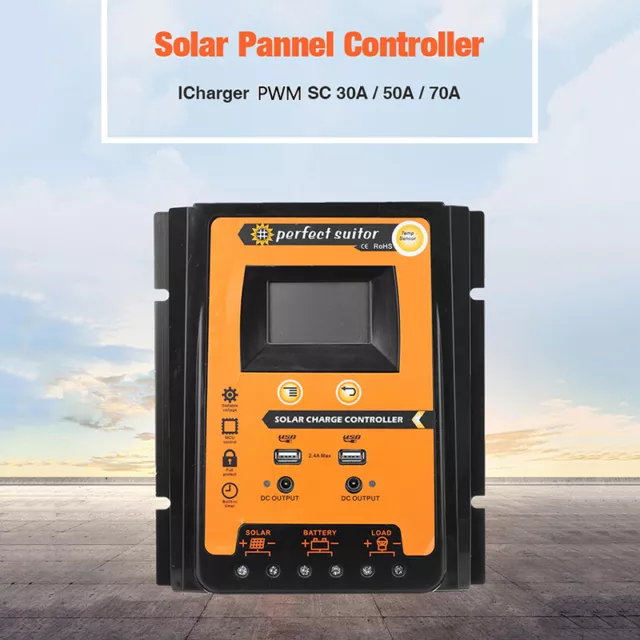 MPPT Solar Charge Controller 12/24V 30/50/70A Battery Regulator Dual USB 5V-tz