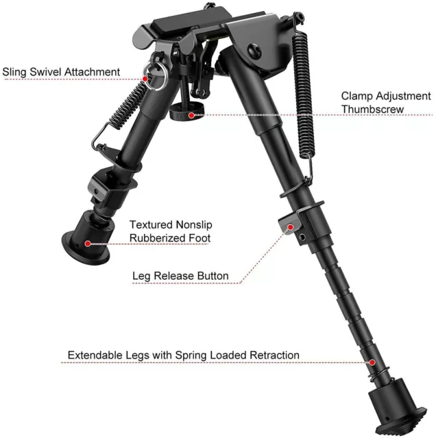 6"-9" Height Sniper Rifle Swivel Sling Bipod Adjustable Hunting Mount Stand 3