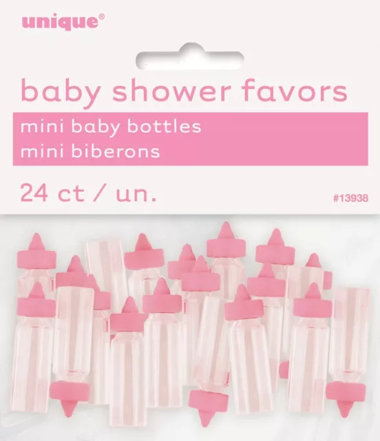 24 Mini Plastic Baby Bottles Baby Shower Newborn Party Decoration Favours Pink