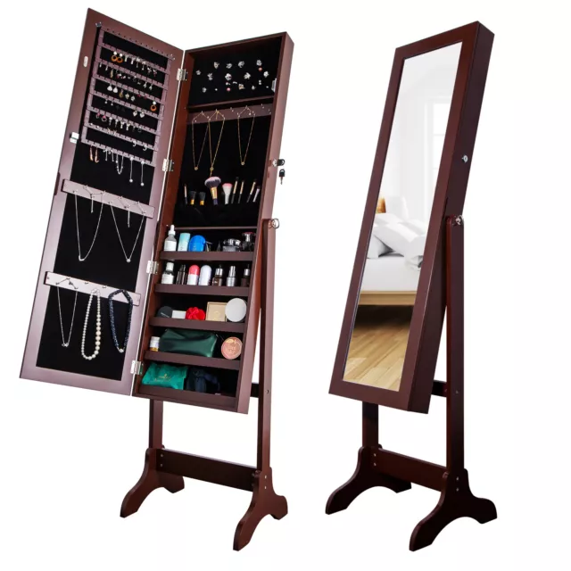 Jewelry Cabinet Armoire with Full Length Body Mirror Lockable Jewelry Organizer