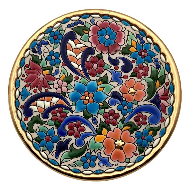 Vtg Pottery Talavera Decorative Wall Hanging Plate Hand Painted Armoniter Spain