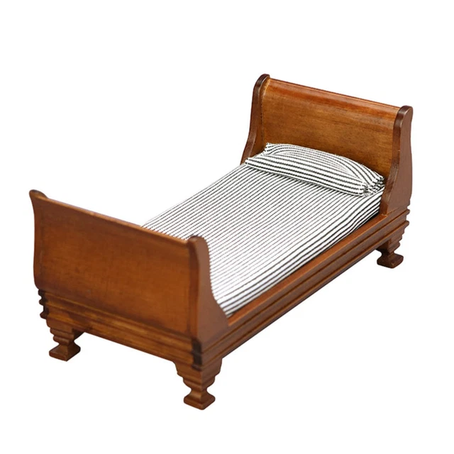 Mini cama individual maderas mini decoración del hogar muebles de salón de muñecas marrón