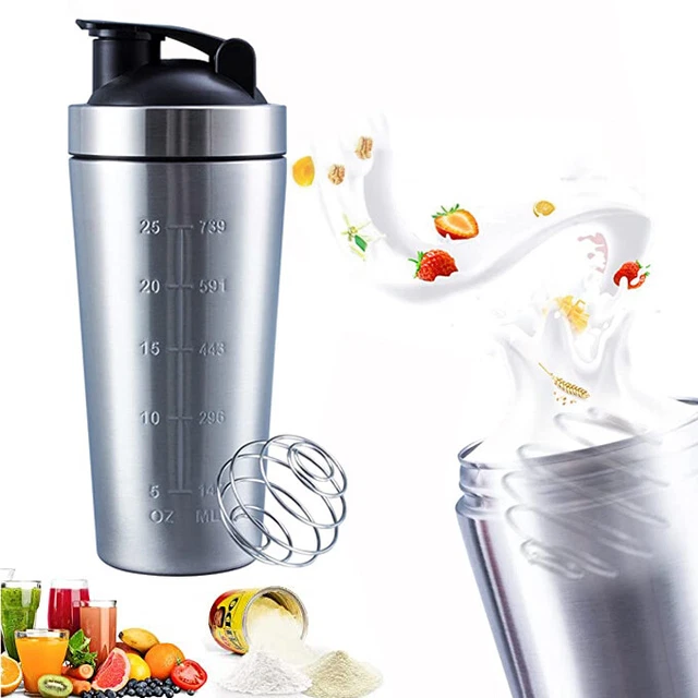 METAL SHAKER BOTTLE Cup Gym Protein Mixer Stainless Steel Multi Purpose ...