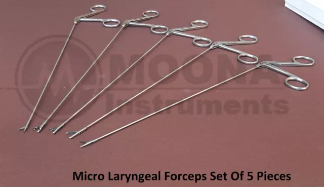 Micro Laryngeal ENT Forceps Set of 5 Pieces, 25cm Length & Throat 2mm - Surgical