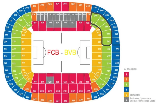 Ticket FC Bayern München (FCB) - Borussia Dortmund (BVB) Sitzplatz Gäste 242-246
