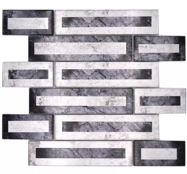 Mosaico de vidrio azulejos de mosaico aspecto 2D negro plata gris sombreado | 10 alfombras