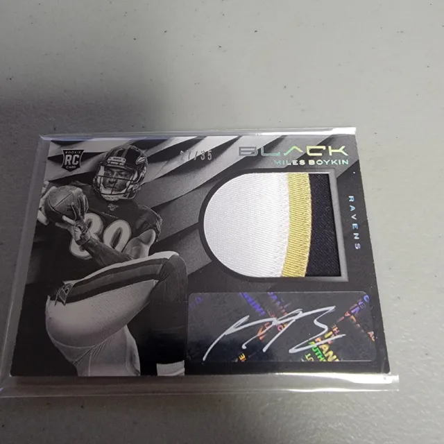 2019 NFL Black Football Miles Boykin Rookie 3 Color Patch Auto 27/35 Ravens RPA