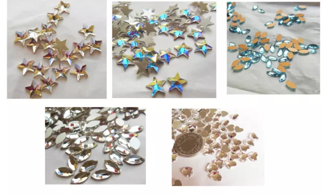 Swarovski Foiled Flatback Rivoli Stars, Hearts & Navette Crystals - Glue on