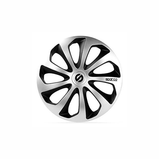 4x Copricerchi Copriruota Sparco Sicilia CS5 Nero Colori Argento 15 pollici 4 pezzi