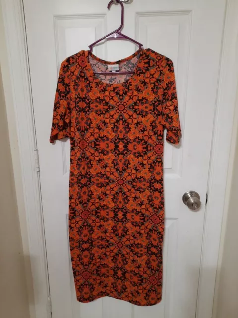 Womens Large Lularoe Dress Orange Semi Fitted Summer Spring Knee Length