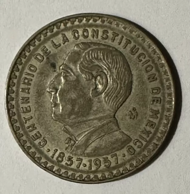 Mexico 1957 Silver 1 One Un Peso Toned Coin Mexican Constitución 100% Positive