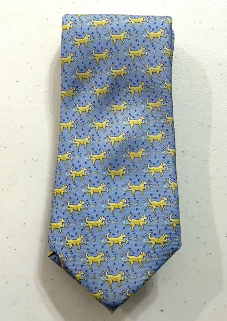 MINT! Vineyard Vines Swimming Dog Golden Retriever Silk Tie Blue Made in USA 60"