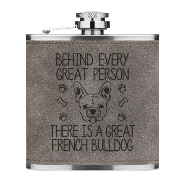 Hinten Jeden Groß Person Ist Eine French Bulldogge 170ml Pu-Leder Flachmann Grau