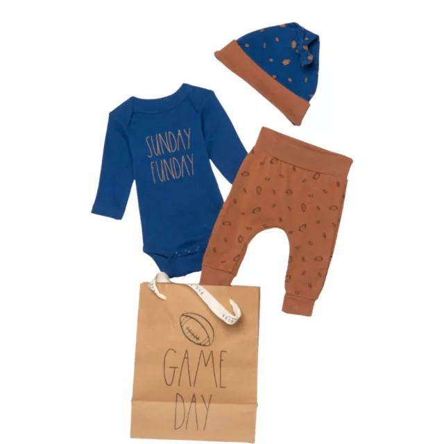 Rae Dunn 3-6 months 3 piece SUNDAY FUNDAY clothing set with gift bag…