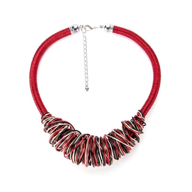 Womens Red Wire Wrapped Statement Necklace New