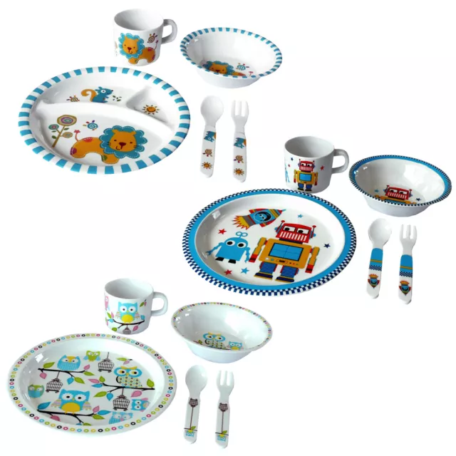 Kindergeschirr Set in versch. Designs 5 tlg. Sets inkl. Besteck Kinderbecher