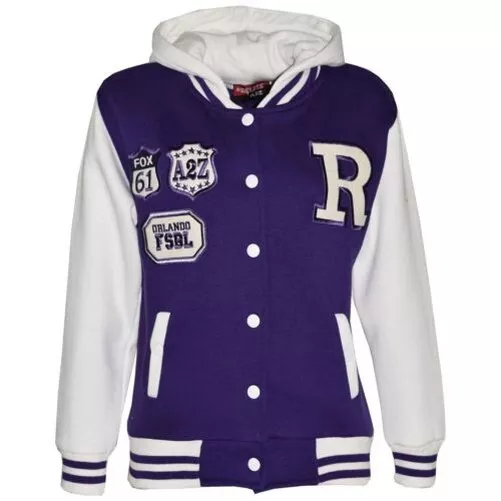 Bambini Baseball con Cappuccio Viola R Moda Nyc / Fox Giacca Varsity 2-13 Anni