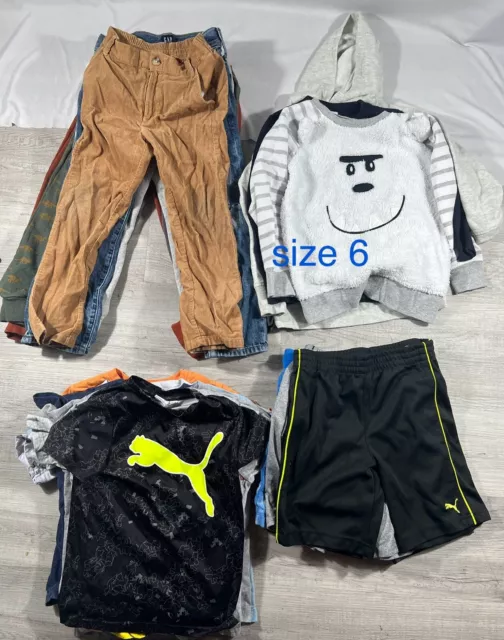 Boys clothing size 6 lot of 21 long Sleeve Shirt Pants Shorts Hoodie Bundle