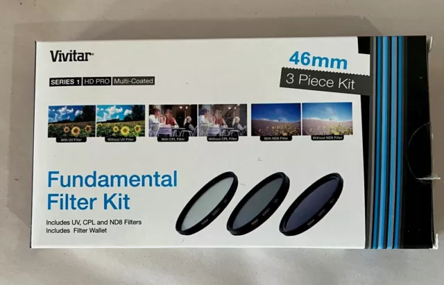 Vivitar 46mm 46 Multi Coated Filter Kit  UV + CPL + FLD Series 1 Optics