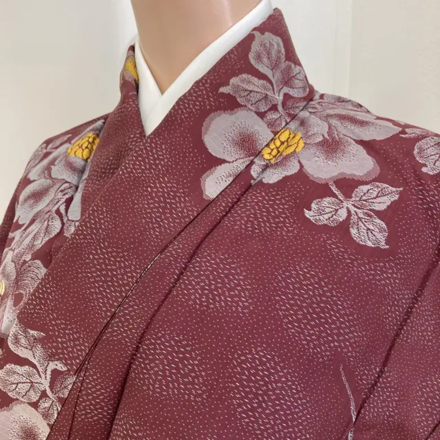 Japanese Kimono Silk Women's Chirimen 145cm Flower Antique