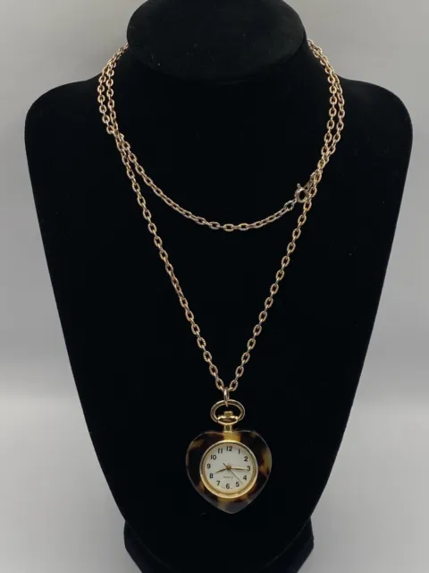 Vintage Watch, Quartz Japan Movt Necklace Watch Heart Shape