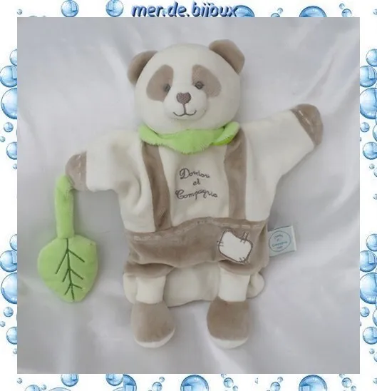 Doudou Marionnette Panda Blanc Vert Marron Feuille Grelot Doudou Et Compagnie
