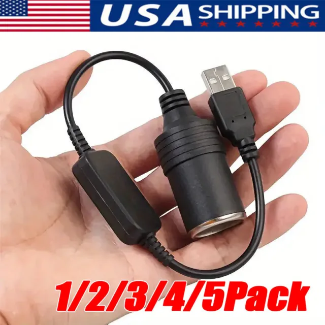 USB To 12V Car Cigarette Lighter Female Socket Converter Adapter Cable Connector