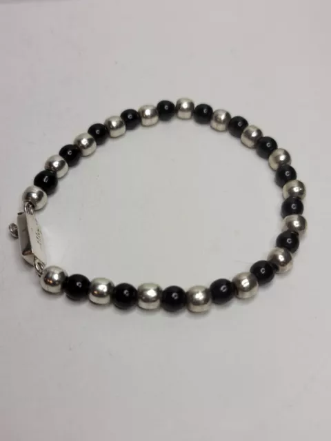 Ladies .925 Mexican Sterling Silver And Black Onyx Beaded Bracelet 8.5 2