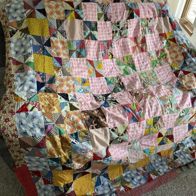 Vintage Hand Pieced Primitive Quilt Top