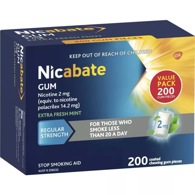 Nicabate Nicotine Gum 2mg 200 pack Quit Smoking Aid