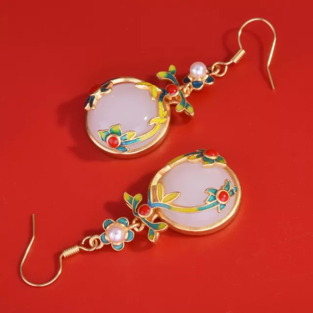 White Jade Earrings Natural Women Jewelry Gemstone Designer 925 Silver Chinese