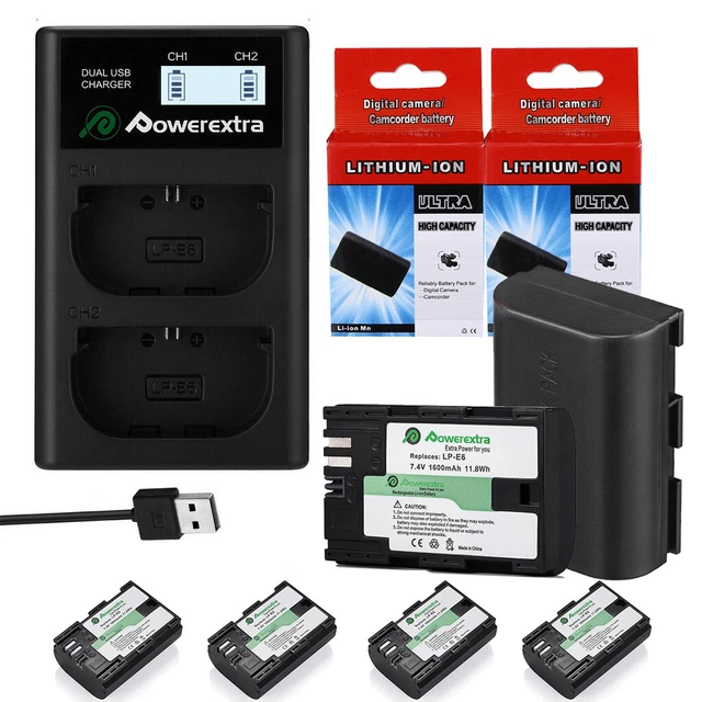 LP-E6 Battery for Canon EOS 80D, 6D, 7D, 70D, 60D, 5D Mark II III / Charger